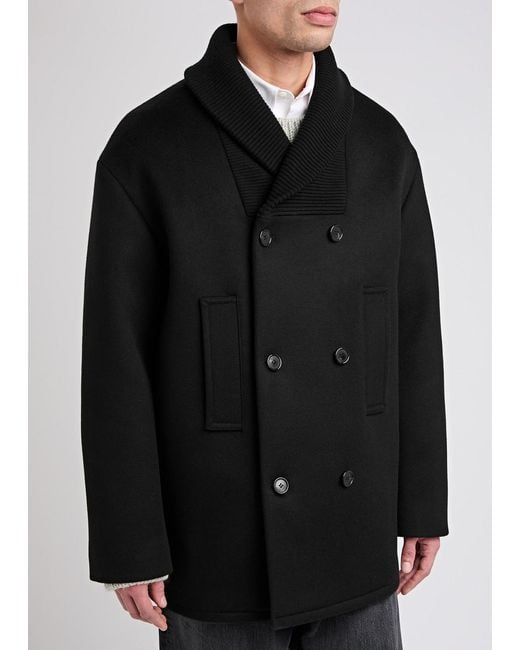 Loewe Black Double-Breasted Wool Peacoat for men