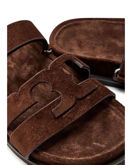 Tory Burch Brown Ines Sport Brushed Suede Sliders