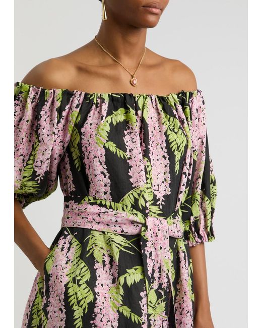 BERNADETTE Black Zaza Floral-Print Linen Maxi Dress