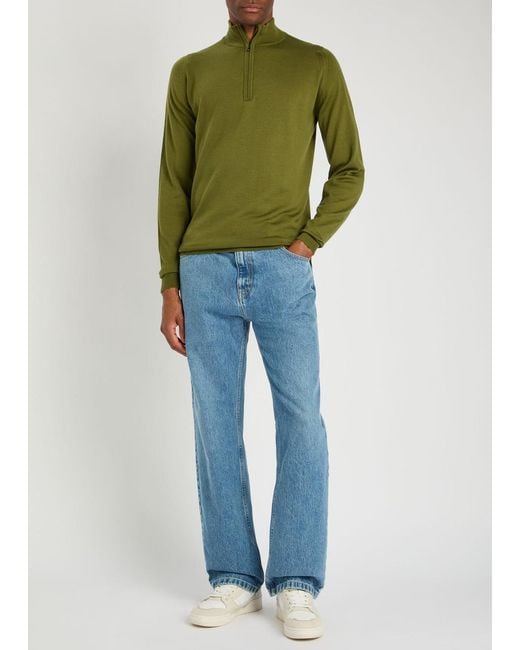 John Smedley Green Tapton Quarter-Zip Merino Wool Jumper for men