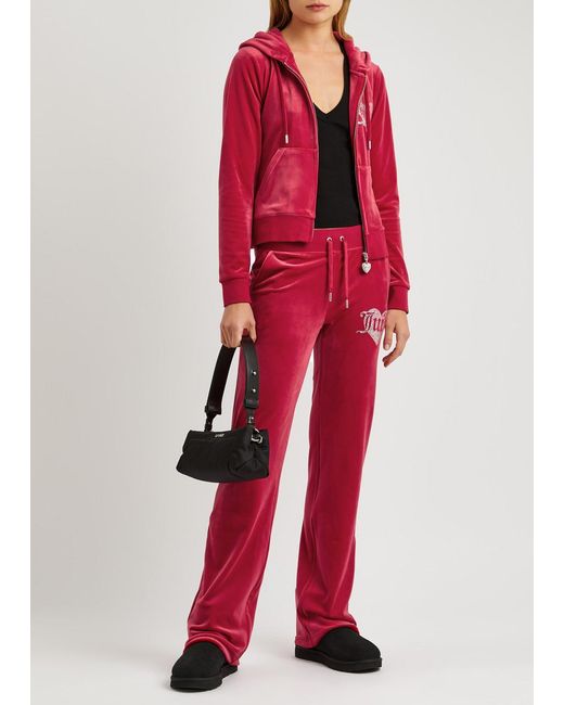 Juicy Couture Red Del Ray Logo Velour Sweatpants