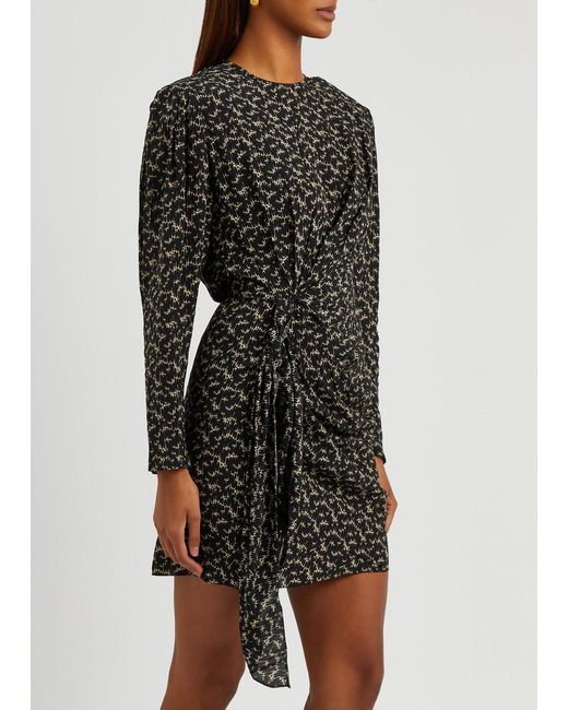 Isabel Marant Black Dulce Printed Draped Mini Dress