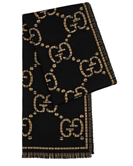 Gucci Black gg-jacquard Wool Scarf for men