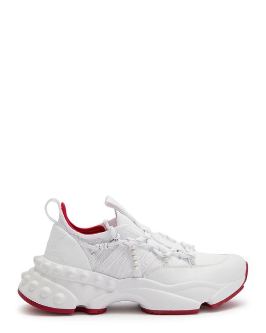Christian Louboutin White Trailnrun Panelled Mesh-Knit Sneakers