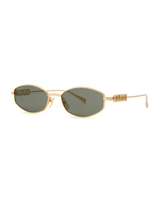 Gucci Metallic Eyewear Narrow Oval-Frame Designer Sunglasses