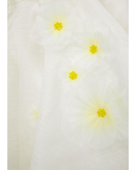 Zimmermann White Daisy Floral-appliquéd Organza Mini Dress
