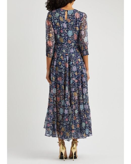 Rixo Blue Kristen Floral-print Chiffon Maxi Dress