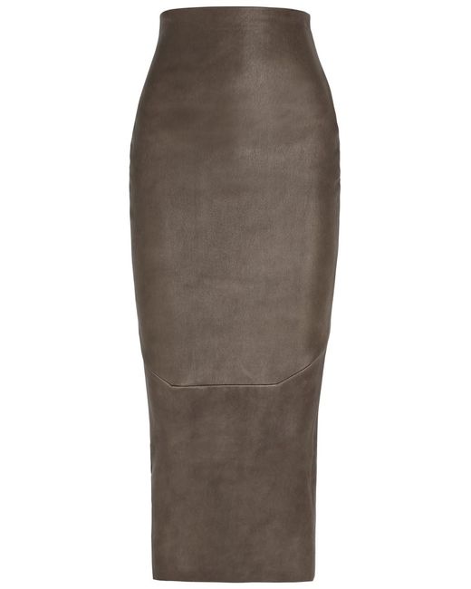 Rick Owens Brown Leather-Blend Midi Skirt