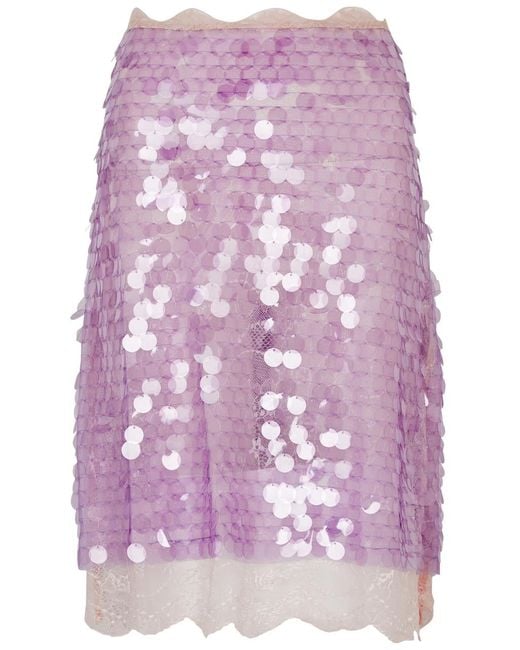 Siedres Purple Helena Paillette-Embellished Lace Midi Skirt