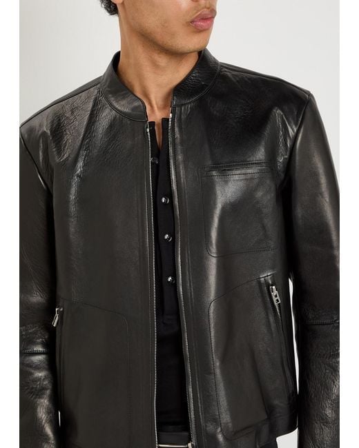Tom Ford Black Stand-Collar Leather Biker Jacket for men
