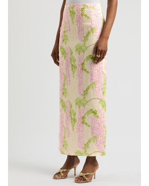 BERNADETTE Natural Norma Floral-Print Linen Maxi Skirt