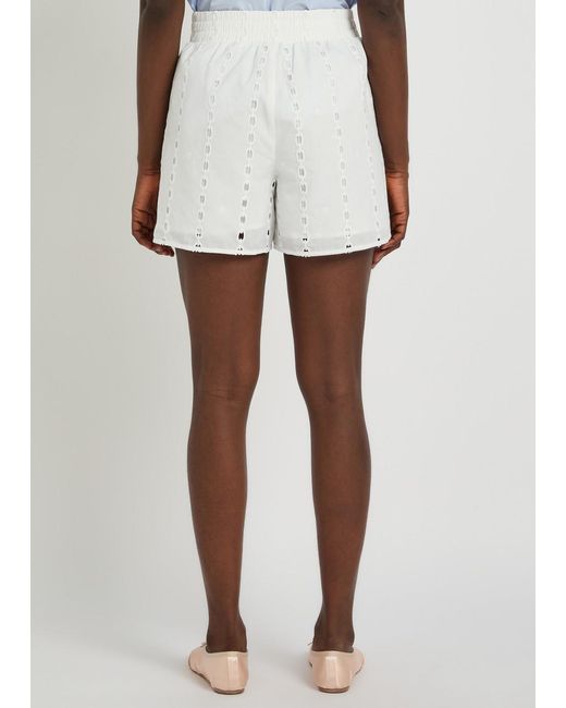 Anine Bing White Kam Embroidered Cotton Shorts