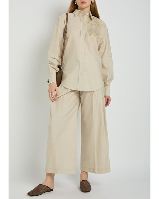 Brunello Cucinelli White Embellished Crinkled Cotton-Blend Shirt