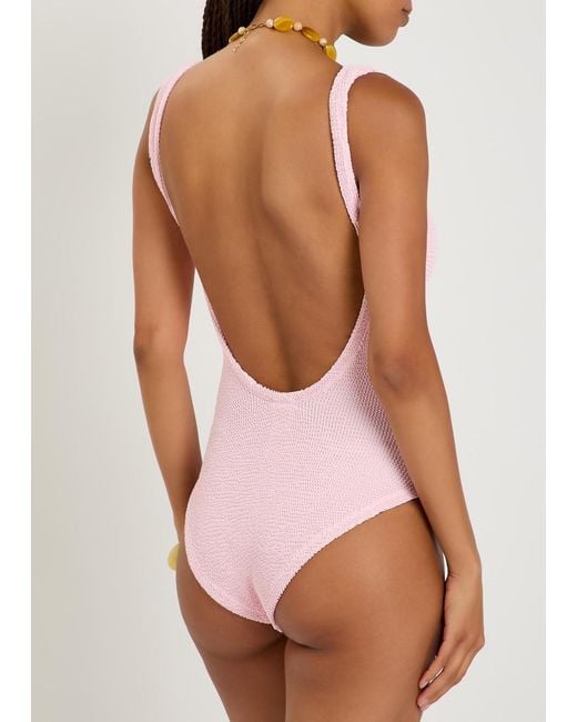 Hunza G Pink Square-Neck Crinkle Swimsuit