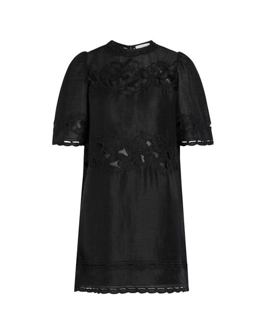 Isabel Marant Black Reldine Floral-Embroidered Ramie Mini Dress