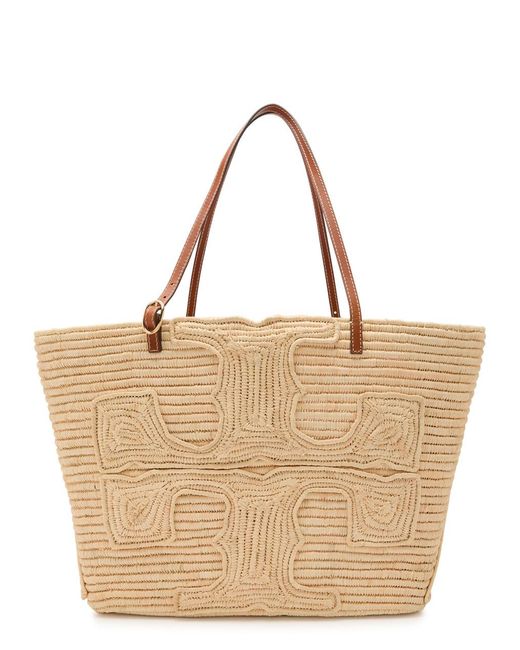 Tory Burch Natural Ella Large Logo-Embroidered Raffia Tote Bag