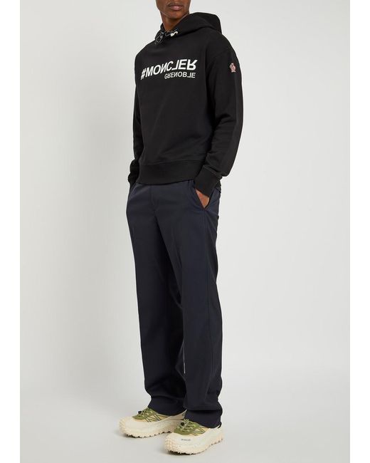 Moncler Black Rubberised Logo-Print Hooded Cotton Sweatshirt for men