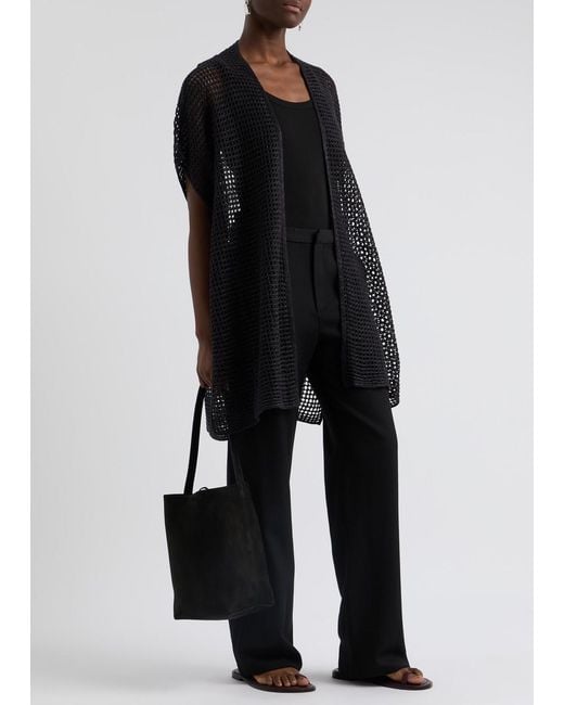 Eileen Fisher Black Open-knit Linen Cardigan