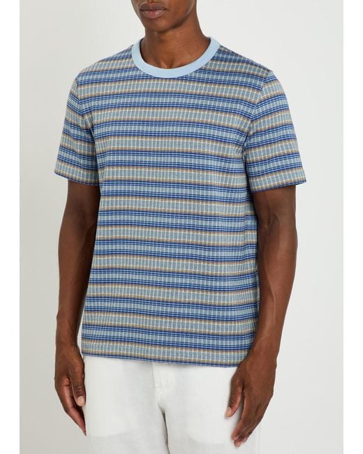 Paul Smith Blue Striped Cotton-Blend T-Shirt for men