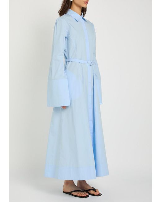 Gabriela Hearst Blue Carmina Belted Cotton-Poplin Maxi Shirt Dress