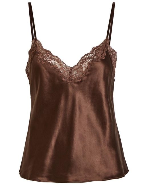 Reformation Brown Teddy Lace-Trim Silk Camisole Top