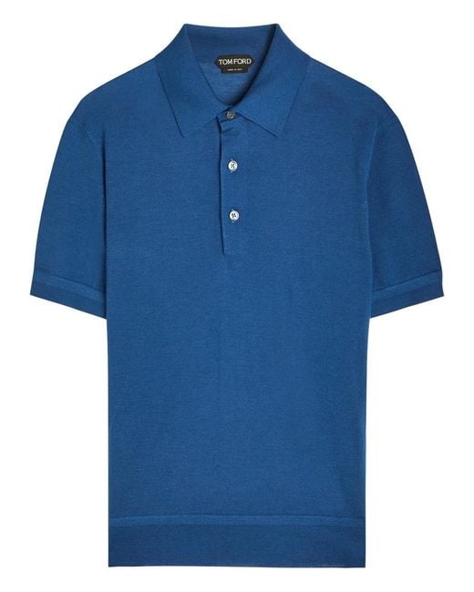 Tom Ford Blue Gauge Cashmere And Silk-Blend Polo Shirt for men