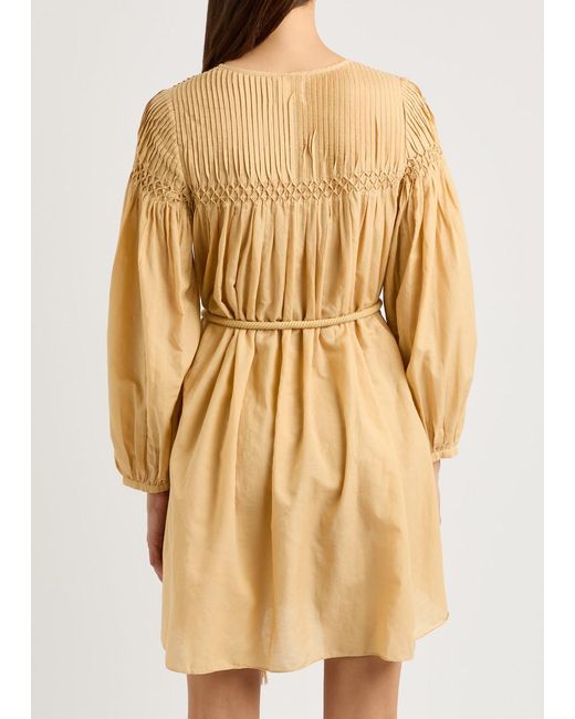 Isabel Marant Natural Adeliani Gathered Cotton-Blend Mini Dress