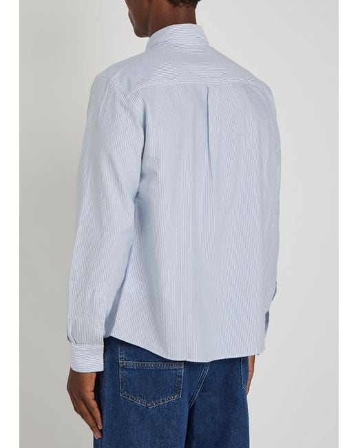 Percival White Striped Cotton Oxford Shirt for men