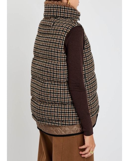 Moncler Brown Touvet Houndstooth Quilted Wool-Blend Gilet