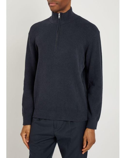 NN07 Blue Danny Half-Zip Ribbed Knit Jumper for men