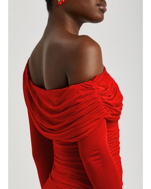 Blumarine Red One-Shoulder Ruched Jersey Mini Dress