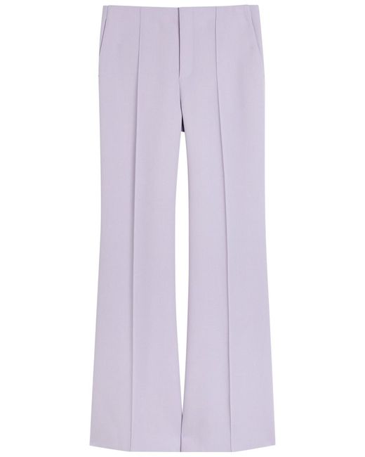 Chloé Purple Pintuck Flared-Leg Wool Trousers
