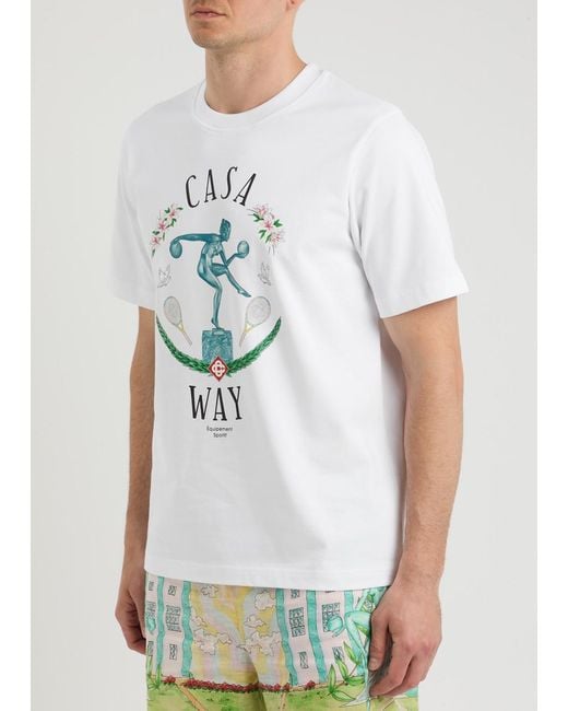 Casablancabrand White Statue En Marbre Printed Cotton T-Shirt for men