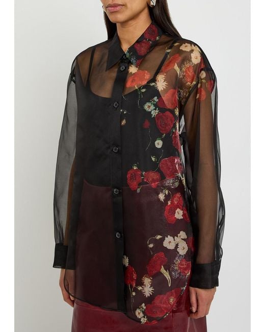 Khaite Black Goya Floral-Print Silk-Organza Shirt