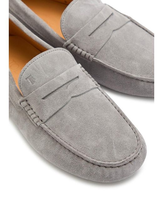 Tod's White Gommino Suede Loafers for men
