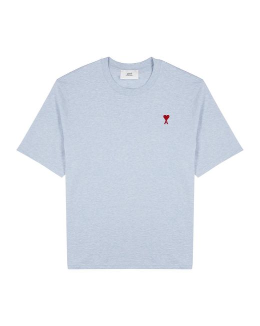 AMI Blue Logo-embroidered Cotton T-shirt for men