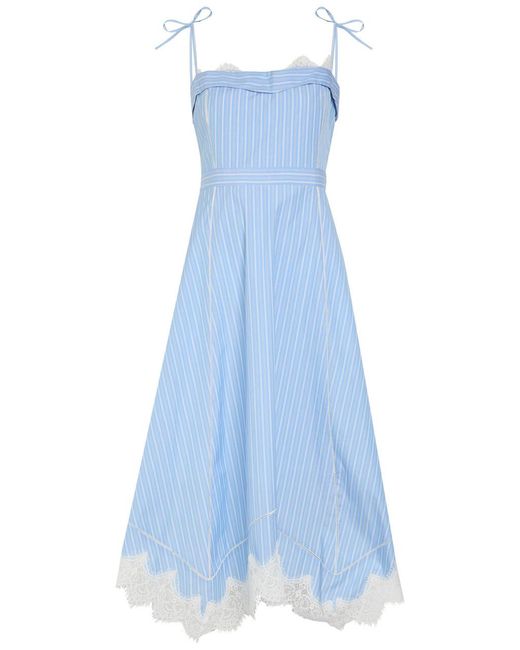 Jonathan Simkhai Blue Avaleigh Striped Lace-Trim Cotton Midi Dress