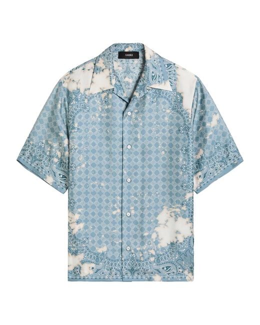 Amiri Blue Bandana Printed Silk-Satin Shirt for men