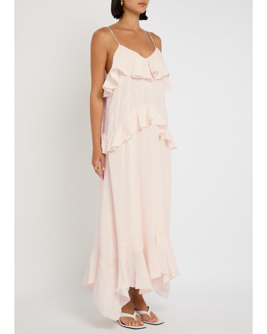 Skall Studio Pink Benedicte Ruffled Linen Maxi Dress