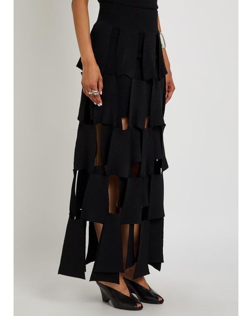 A.W.A.K.E. MODE Black Panelled Trapeze Knit Midi Skirt