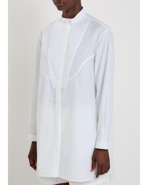 Moncler White Embroidered Cotton-Poplin Shirt