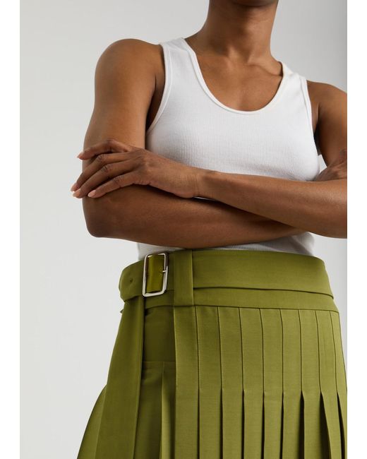 Erdem Green Pleated Twill Maxi Skirt