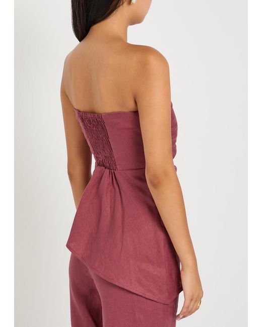 Faithfull The Brand Pink Nera Ruched Strapless Linen Top