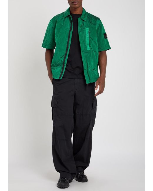 Stone Island Green Crinkled Nylon Overshirt for men