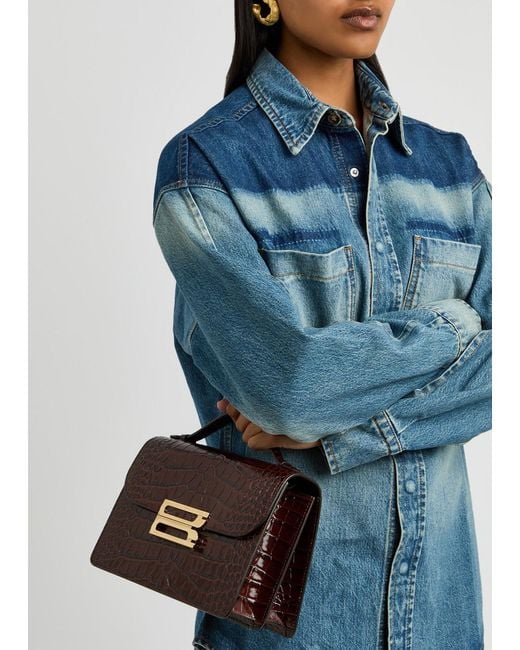 Victoria Beckham Brown Dorian Small Crocodile-Effect Leather Top Handle Bag