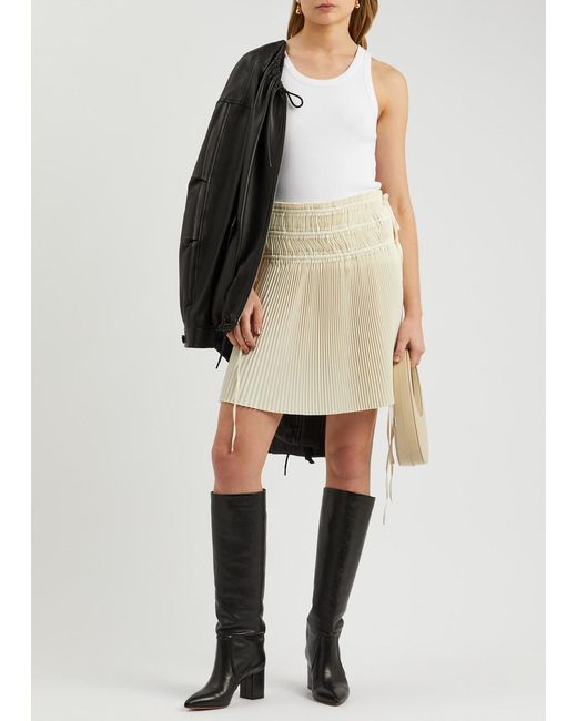 Helmut Lang Natural Pleated Satin Mini Skirt