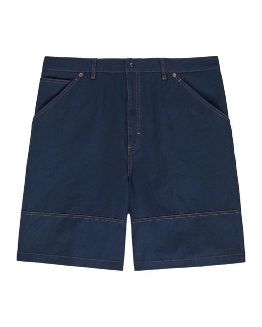 Moncler Blue Wide-Leg Cotton And Linen-Blend Shorts for men