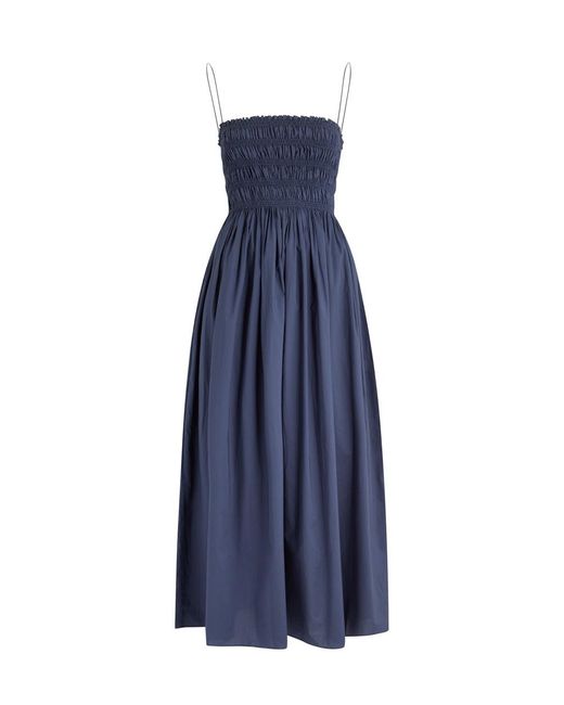 Matteau Blue Smocked Cotton Midi Dress