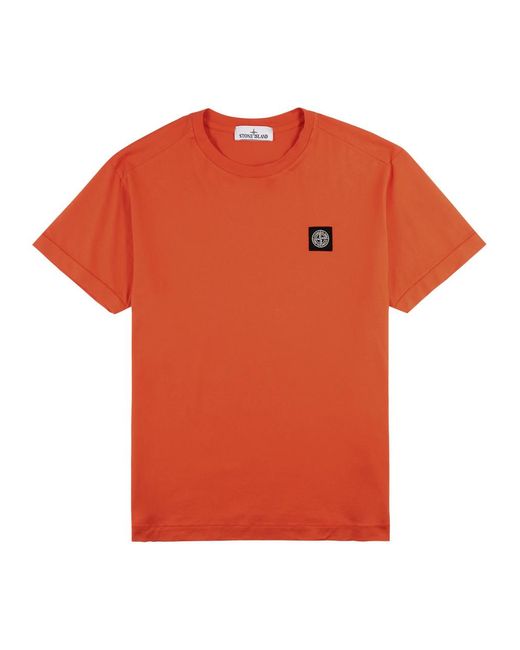 Stone Island Orange Logo Cotton T-shirt for men