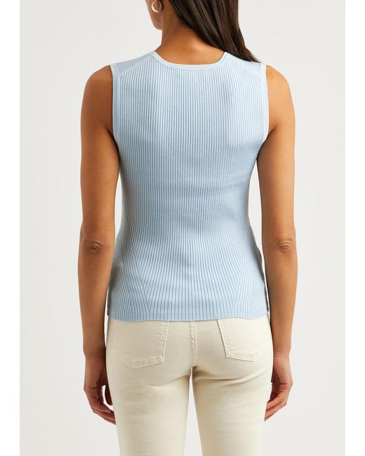 Veronica Beard Blue Sid Ribbed Stretch-knit Vest